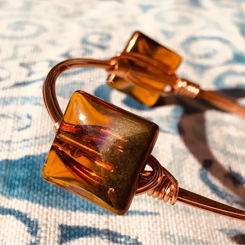 4 Handmade Copper wire stone bracelets Bourbon & Bowties